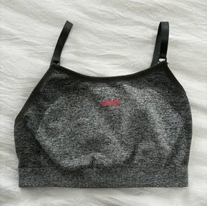 Gymshark Gray & Black Seamless Adjustable-Strap Sports Bralette with Pink Logo thumbnail 1