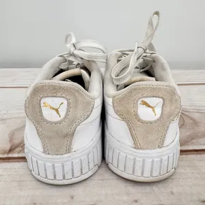 Puma Carina 2.0 Laser Cut Flowers Sneakers White Gold Logos Athletic Feminine 7 thumbnail 5