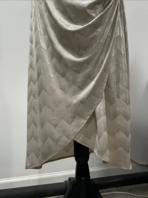 Bebe Strapless Champagne and Silver Chevron Dress thumbnail 4