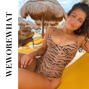 WeWoreWhat Danielle One Piece Swimsuit‎ Tiger Print Tan XS NWT thumbnail 2