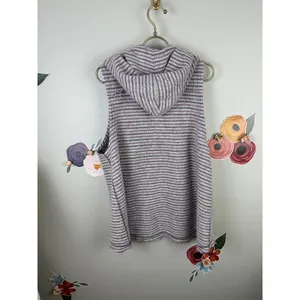 Free People Knit Pink & Purple Striped Sleeveless Knit Hoodie - Size - Small thumbnail 5