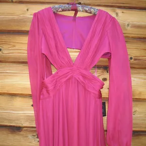 NWT Mac Duggal 55823 RUCHED CUT OUT PUFF SLEEVE A LINE GOWN Berry 12 thumbnail 8