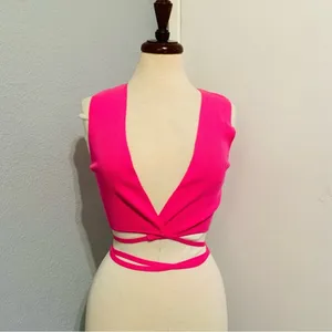 Zara Women‎ Bloggers Favorite Pink Sleeveless Knotted Waist Knit Top Size Large thumbnail 6