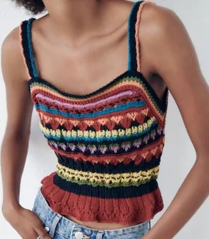 ZARA Multicolor Striped Crochet Knit Top thumbnail 1