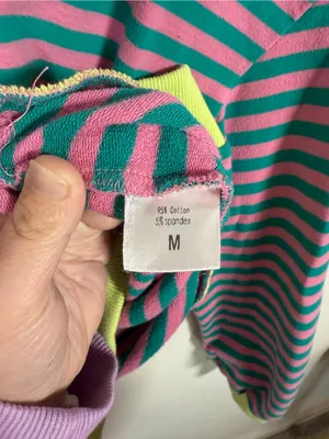 Pink Teal Striped Cotton Blend Crewneck Sweatshirt Size M thumbnail 5