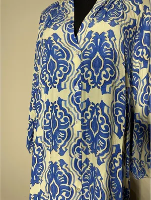 Zara Blue & White Printed Midi Dress Sz S Coastal Grandma thumbnail 5