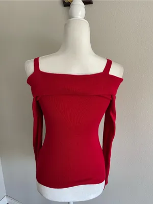 Guess Off-the-Shoulder Lace-Up Sweater in Red thumbnail 4