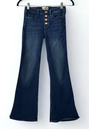 Abercrombie Kids Girls High Rise Flare Jeans Dark Wash Blue Denim Size 8-10 thumbnail 1