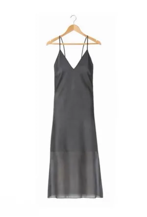 NWT Revolve x Gold Hawk 100% Silk Gray Slate Sheer Hem Maxi Slip Dress thumbnail 3