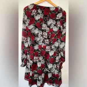 Jack by BB Dakota Floral Mini Dress Black Red Rose Smocked Y2K Coquette Sz S thumbnail 4