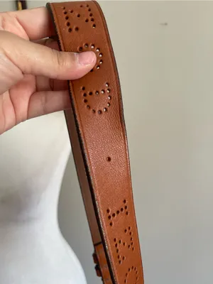 Izod Tan Brown Leather Perforated Logo Belt thumbnail 5