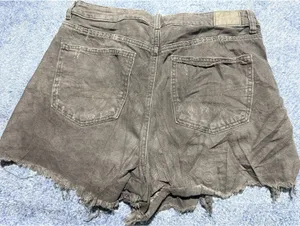 American Eagle Black Distressed Denim Shorts with Frayed Hem thumbnail 5