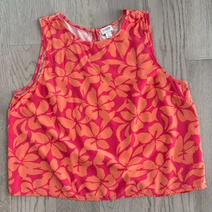 J.Crew Red Orange Floral Sleeveless Top Size Large thumbnail 1