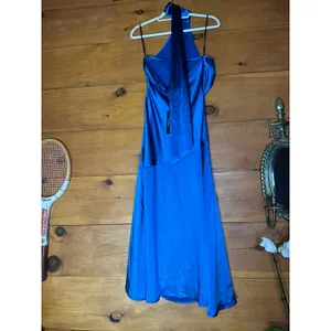 Lulus Reglan Blue Satin One-Shoulder Sash Midi Dress Bridesmaid Wedding Small thumbnail 6