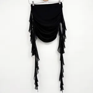 SHEIN Womens Black Ruched Ruffle Asymmetric Goth Fairycore Mesh Mini Skirt S thumbnail 8