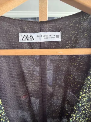 Zara Green Black Speckled Ruched V-Neck Mini‎ Dress Long Sleeve XS thumbnail 3