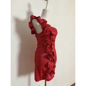 Arden B Dress One Shoulder Womens XS Extra Small Red Orange Rosette Stretch thumbnail 4