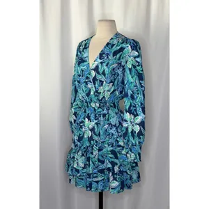 LILLY PULITZER Cristiana Dress‎ High Tide Navy Take It Or Leaf It Smocked 0 thumbnail 6