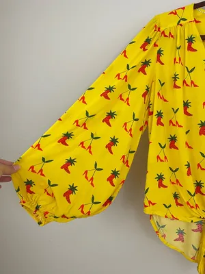 Anthropologie x Kendra‎ Dandy Strawberry and Cherry Print Knot Front Top Size 8 thumbnail 5