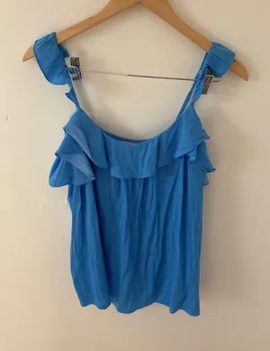 Lilly Pulitzer Blue Ruffle Camisole Top Adjustable Straps Size S RN88189 thumbnail 1