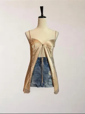 Victoria’s Secret Champagne Satin Sheer Mesh Babydoll Cami Top Size S thumbnail 2