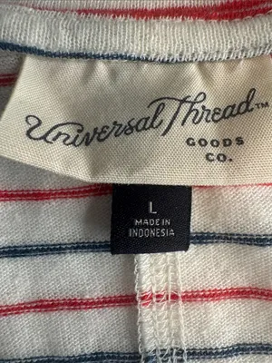 Striped Short-Sleeve Henley Top in White with Red & Navy Stripes thumbnail 3