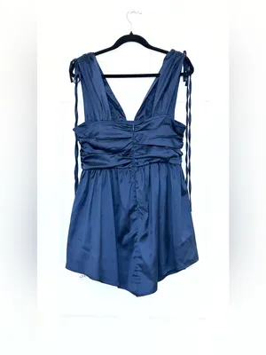 NWT Cider Solid Satin Ruched Mini Dress – Navy Blue – XL thumbnail 6