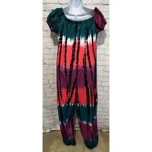Tie Dye Off the Shoulder Jumpsuit with Pockets, Casual Polyester Large thumbnail 6