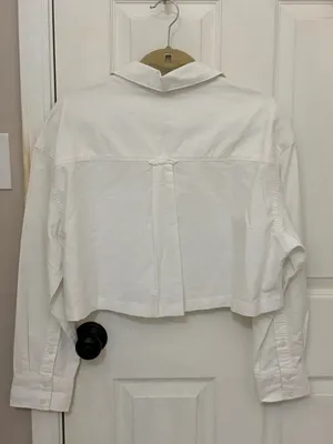 NWOT Offline by Aerie Cropped Button Down Long-Sleeve Shirt in White thumbnail 10
