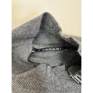 T Tahari Womens Mock Neck Sweater Top Size S Dark Grey Soft Knit Metallic Logo thumbnail 5