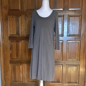 Garnet Hill Dress Medium Gray A-Line 3/4 Sleeve Scoop‎ Neck Trapeze Hong Kong thumbnail 2