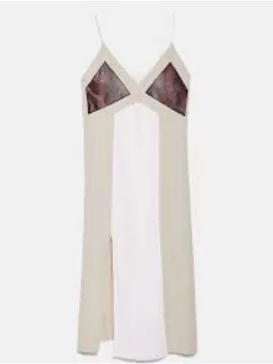 NWOT Zara Beige Cream Snakeskin Pleated Midi Dress Size M • Spaghetti Strap Side thumbnail 5