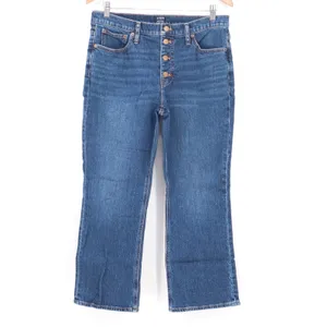 J.Crew Mid-Rise Flare Crop Jeans Blue Button Fly Medium Wash Size 30 thumbnail 2