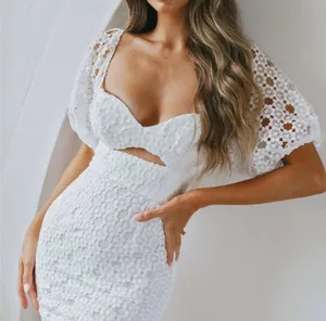NWT Catch Feelings Sweetheart Neckline Crochet Lace Overlay White Dress thumbnail 4