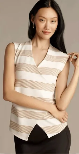 Maeve Anthropologie NWT Striped V-Neck Faux Wrap Sleeveless Top Size Large thumbnail 1