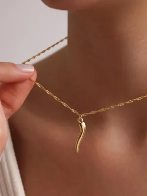 Gold curve horn pendant necklace - women jewelry thumbnail 1