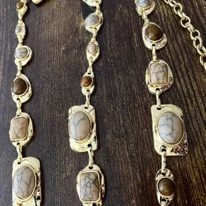 Gold Y2K Earthy Marbled Stone Boho Waist Chain Belt, Fits 29-45 Inches, X7GA1402 thumbnail 7