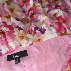 NWT Lulus Flourishing Favorite Floral Ruched Maxi Skirt Large IVORY/ PINK PURPLE thumbnail 8