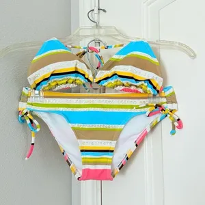 Hotkiss Sequin Bikini Set Small Y2K Rainbow Striped Sequin Vibrant Top & Bottom thumbnail 8
