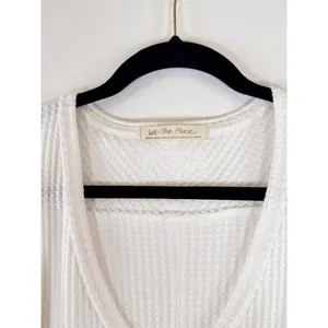 We The Free Womens Top White Coraline Thermal V Neck Waffle Knit Oversized XS thumbnail 4