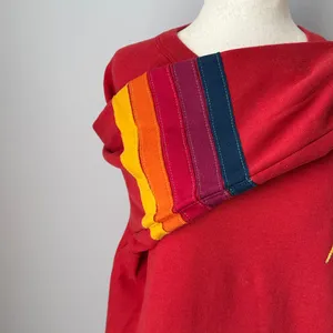 Aviator Nation Red Crew Neck Sweater with Rainbow 5 Stripes with Pockets thumbnail 4
