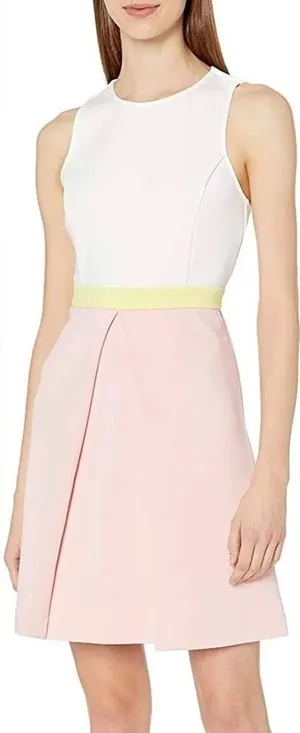 ERIN by Erin Fetherston Pink and Yellow Colorblock Callie Scuba Flare‎ Dress thumbnail 1