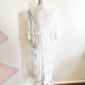 White Lace Kimono Duster‎ Ethereal Boho Cottagecore Festival Layering Medium thumbnail 3