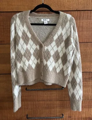 William Rast Cozy Fuzzy Argyle Cardigan Size Small thumbnail 1
