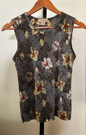 Vintage 90s Y2K Plisse Stretch Crepe Crinkle‎ Textured Tank Top Floral Small thumbnail 1
