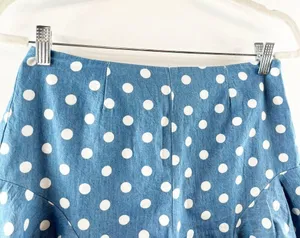 AQUA Polka Dot Ruffle Hem Flutter Denim Shorts Blue White Medium thumbnail 5
