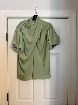 Satin Puff Sleeve Wrap Front Top thumbnail 3