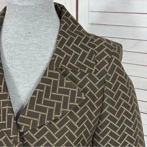 Ann Taylor Loft‎ Blazer Women 2 Brown Herringbone Tile Geometric Print Jacket thumbnail 6