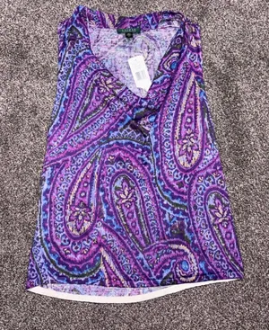 Ralph Lauren Women's Purple Multicolored Tank Large NWT thumbnail 1
