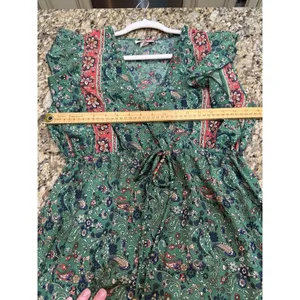 Boemo Ruffle Prairie Floral Green Paisley Maxi Dress V-Neck Ruffle Size Medium thumbnail 8